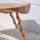 Tripod wood table, root table, natural wood table, vintage coffee table, brutalist