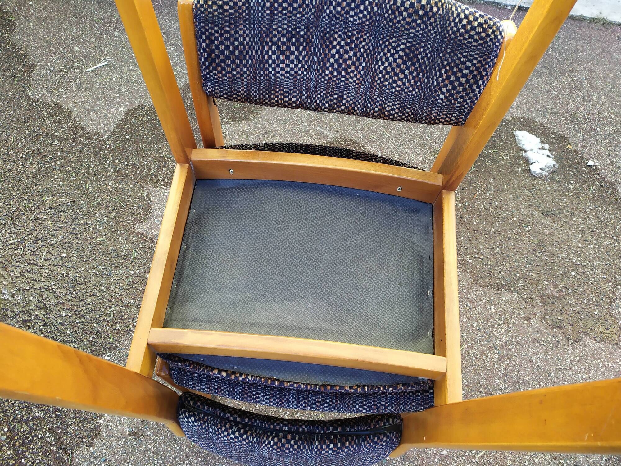 Lot de 4 Chaises en bois blond et tissu gris - Vintage