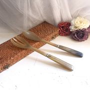 Salad cutlery box in vintage blond horn 30/40 France