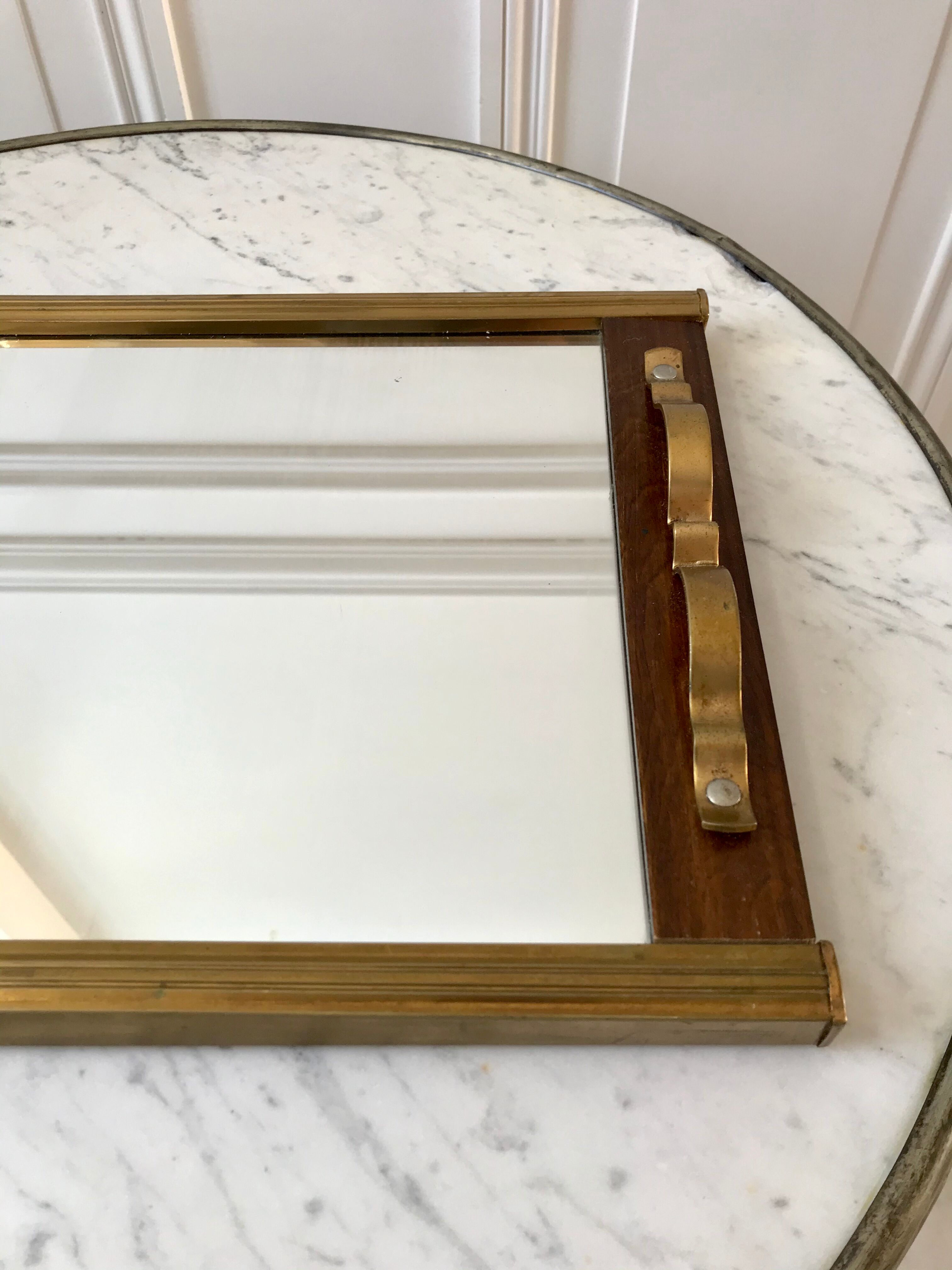 Art deco mirror top in wood and brass gilded 30s