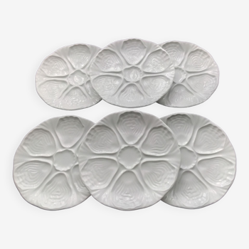 6 Oyster plates in white Limoges porcelain