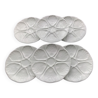 6 Oyster plates in white Limoges porcelain