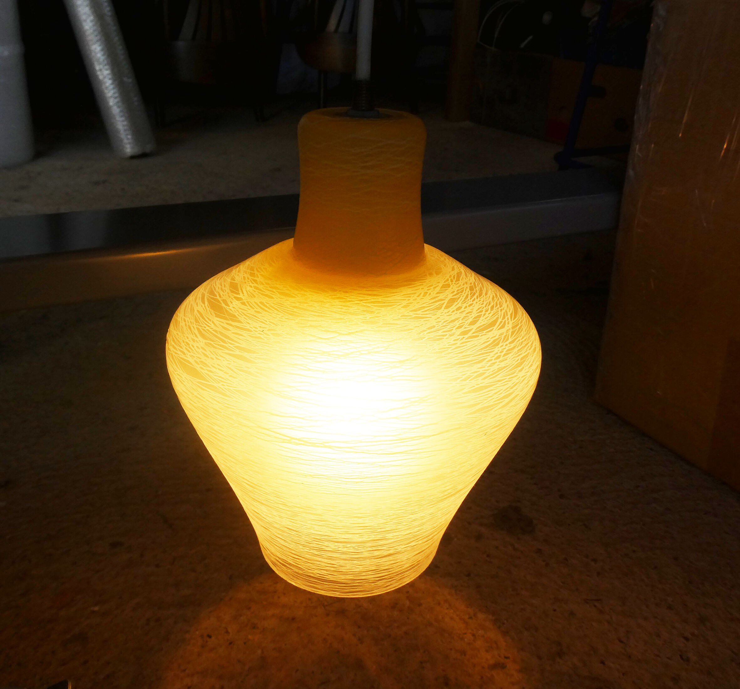 white and yellow vintage textured glass pendant lamp 50s