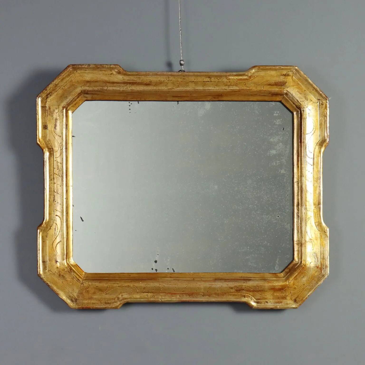 Antique cabaret mirror in gilded wood, Italy, 19th century