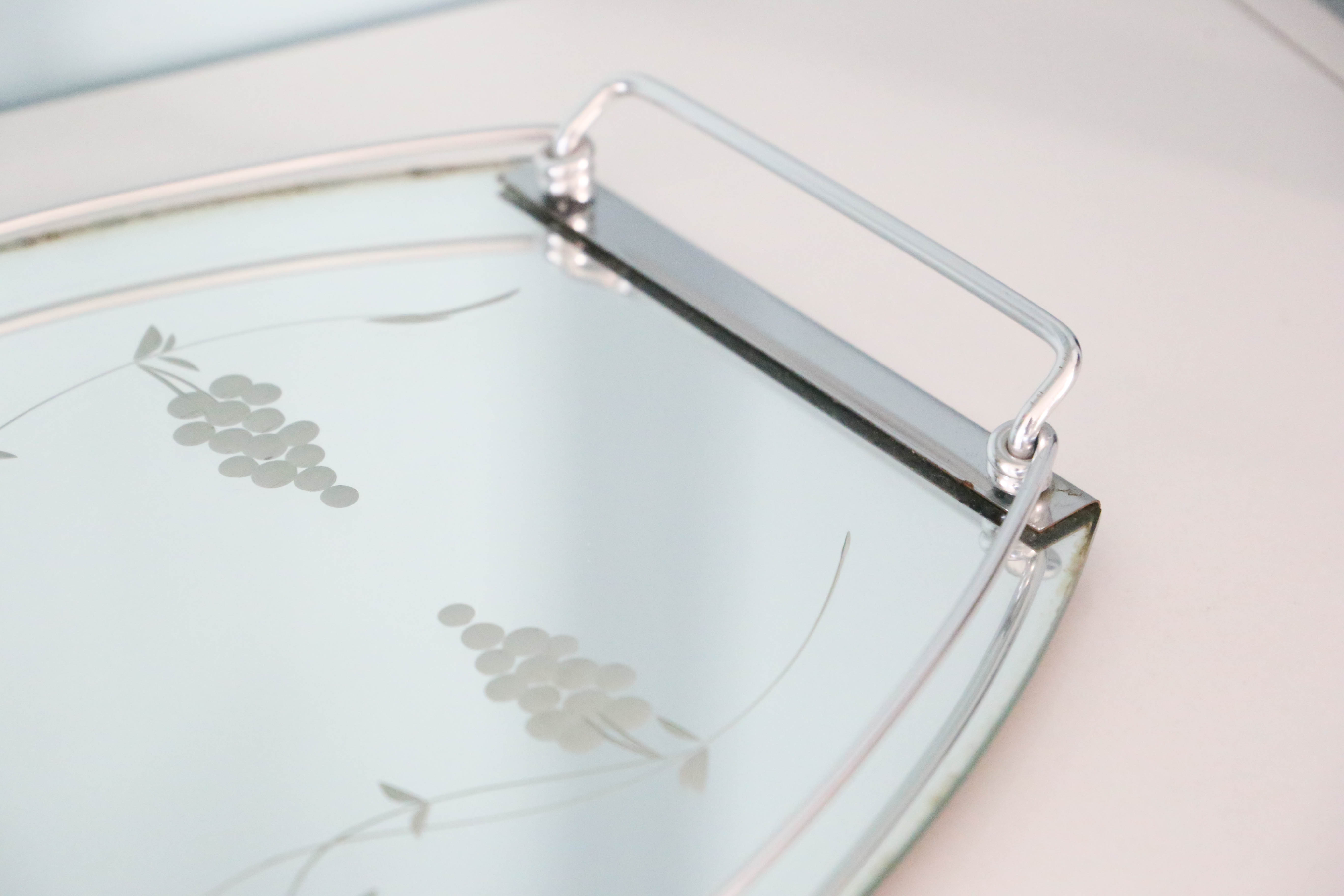 Plateau ovale miroir, années 50, vintage