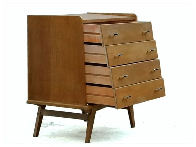 Commode vintage bois clair doré pieds compas
