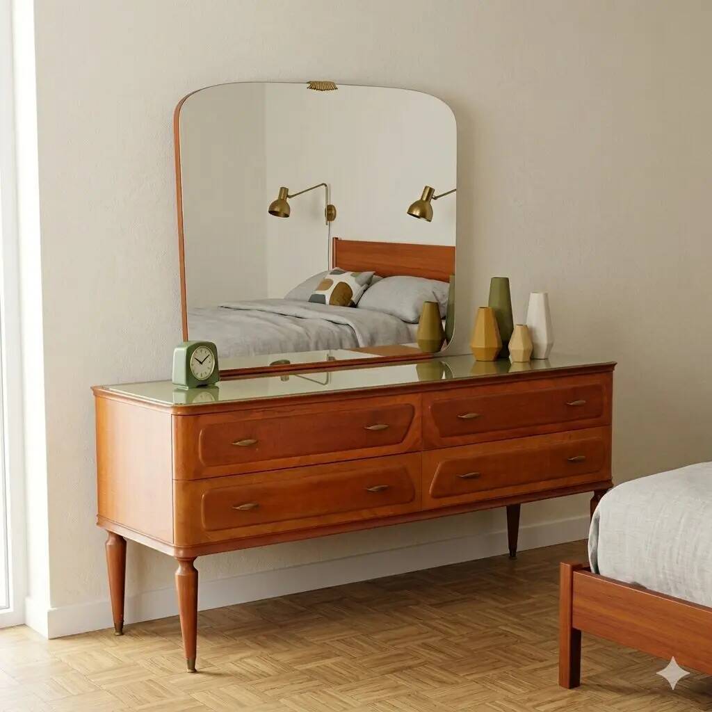 Vintage mahogany veneer chest of drawers design 1950s-1960s