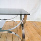 rectangular coffee table in smoked glass and chrome double trays Design 1970