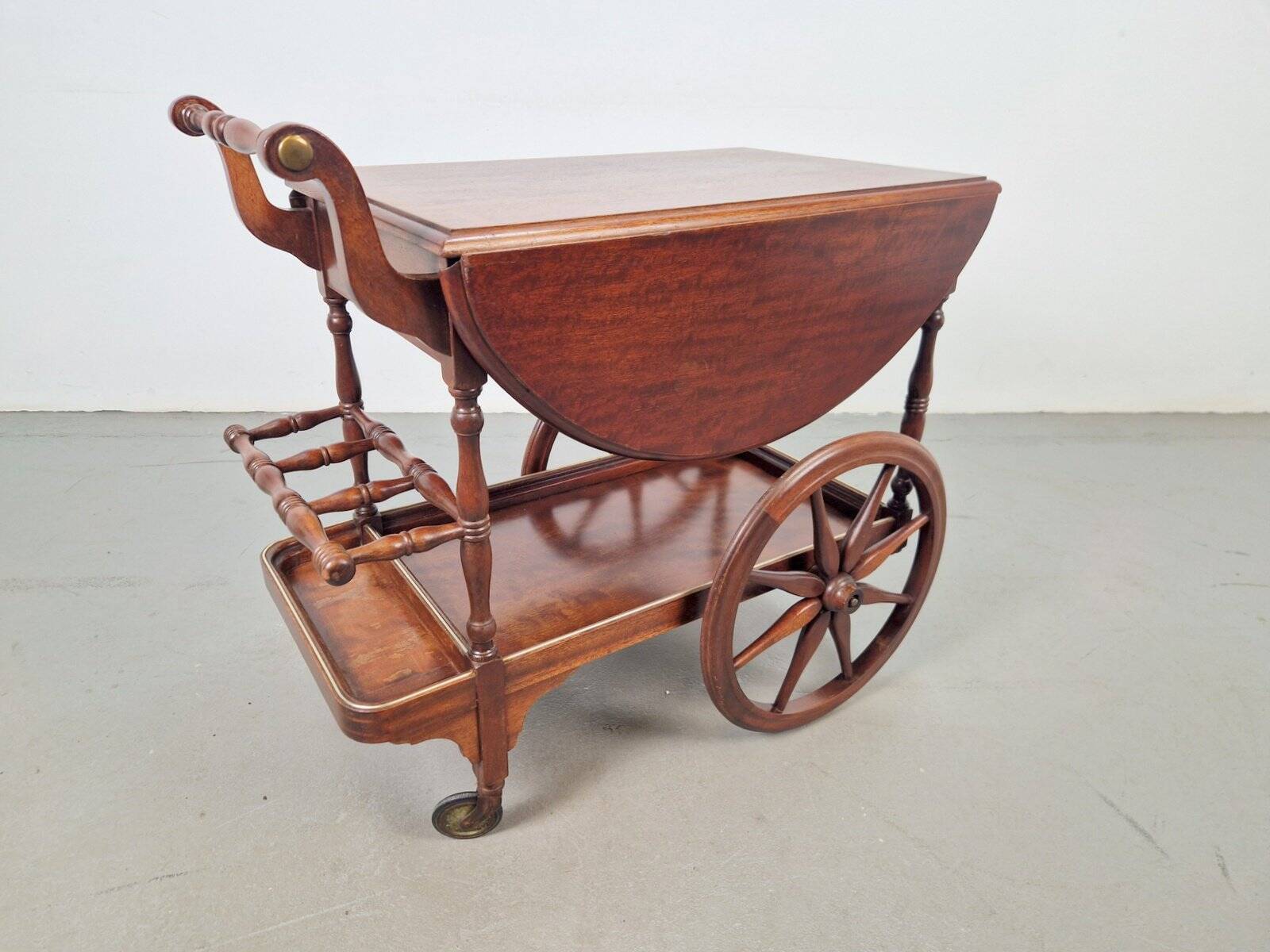 Vintage French Folding Spindle Bar Cart in Wood, 1960s