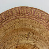 Asian hat in braided wicker and bamboo 70s