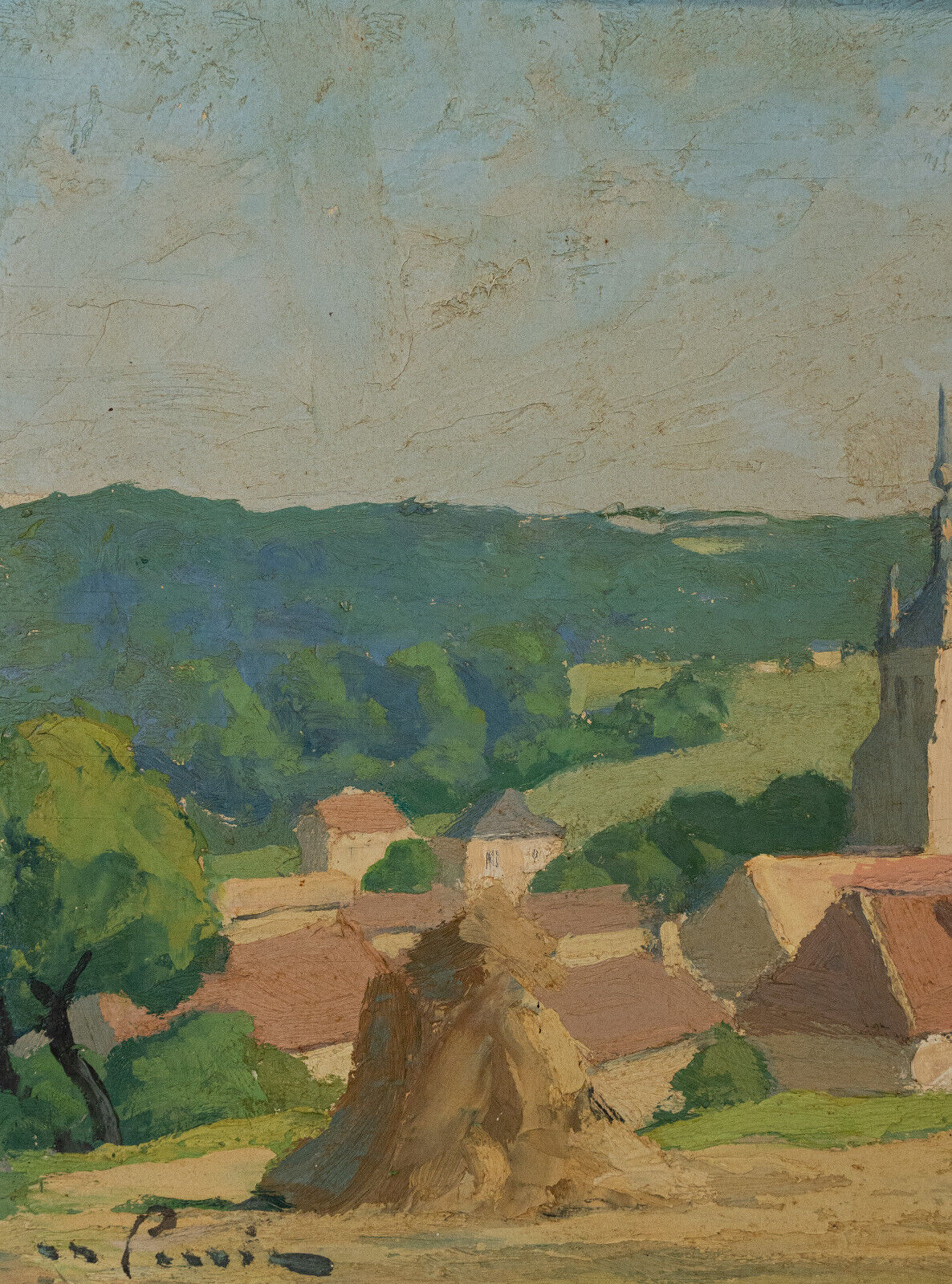 Oil on panel XXth Cassis Summer morning in Saint-Martin d'Ablois 1944