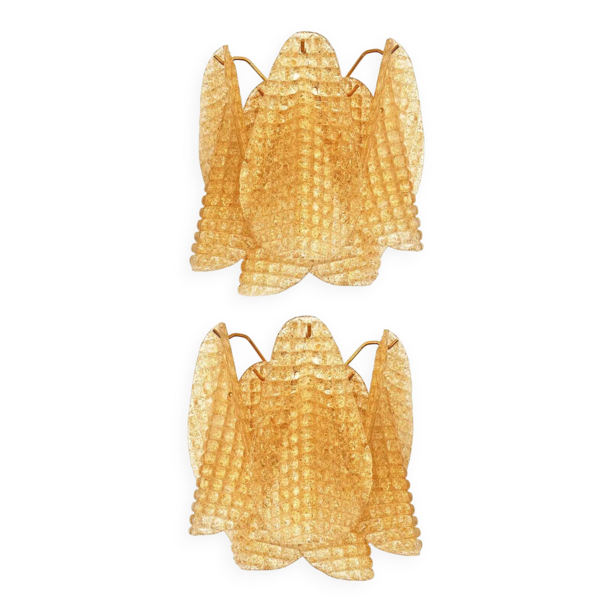 Sculptural Gold “Granigli” “Rondini” Murano Glass Wall Lamps in Modern Styl