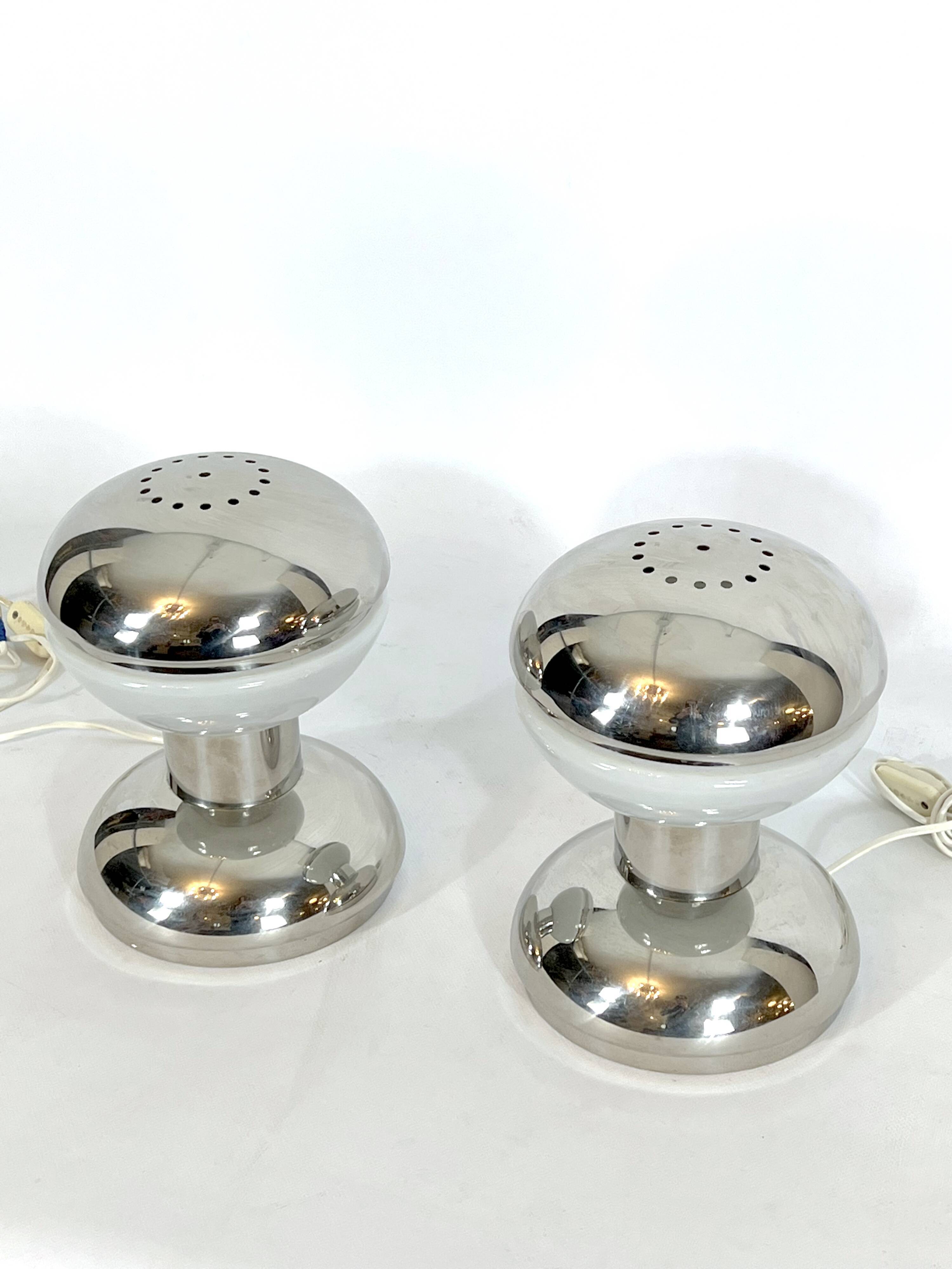 Goffredo Reggiani chrome and milk glass table lamps from 70s