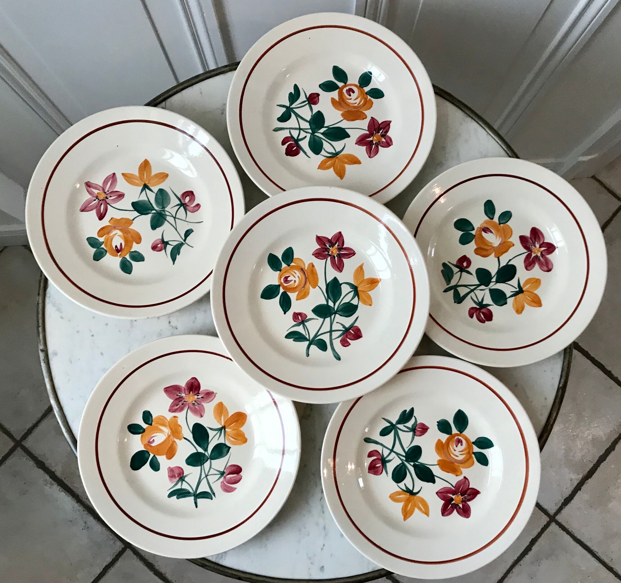 Set of 6 dessert plates Terre de fer Longchamp model Rohan early twentieth century