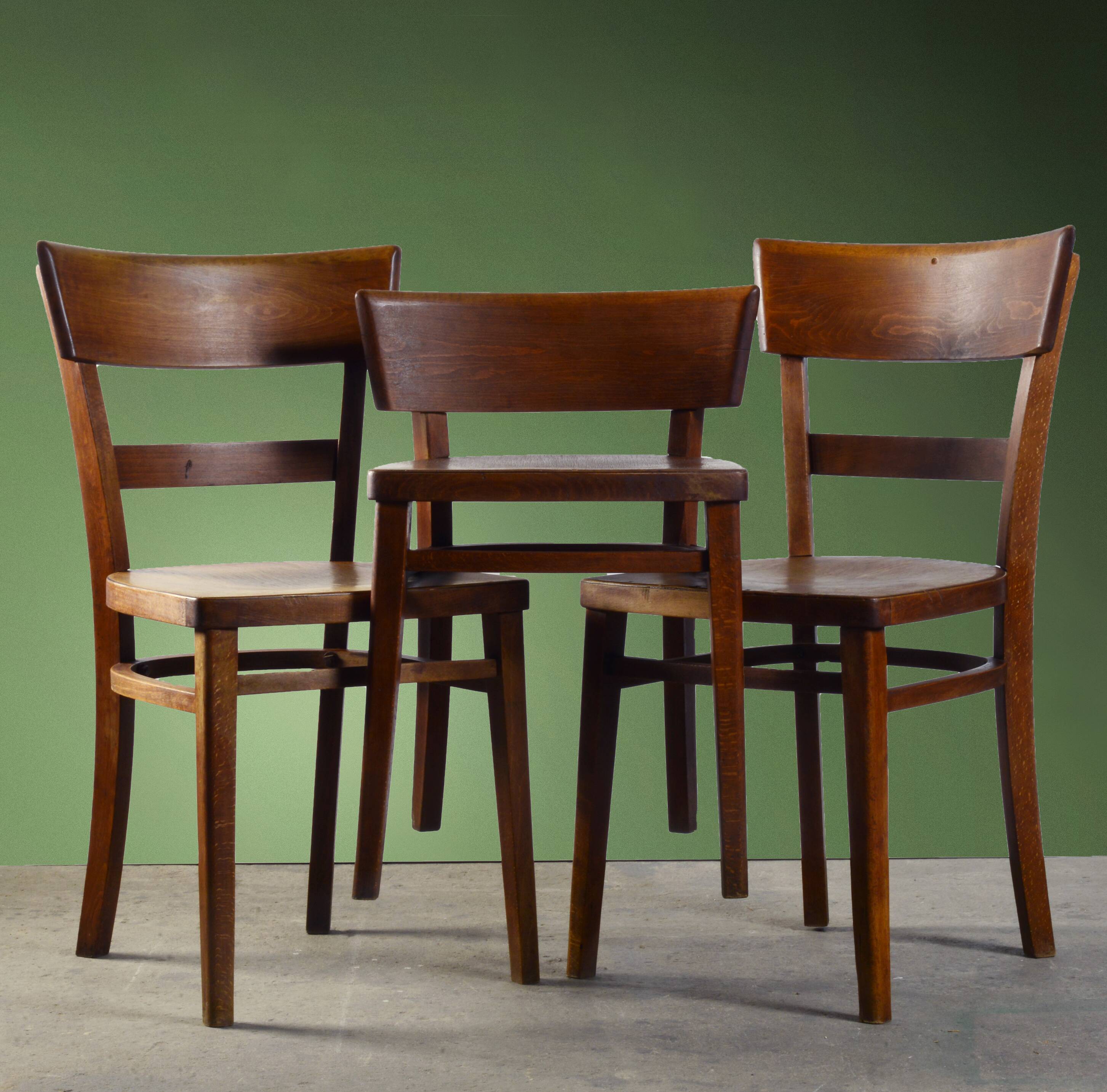 3 wooden bistro chairs