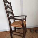 Brutalist armchair in woven straw