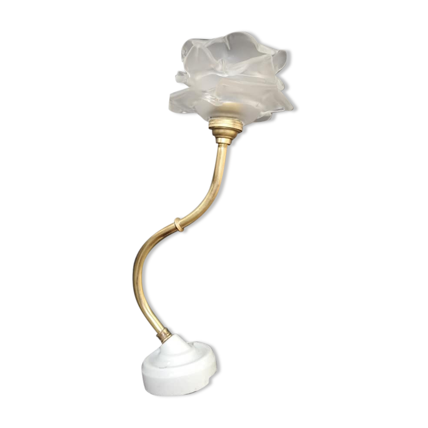 Wall lamp old tulip glass paste shape flower gooseneck brass porcelain Art Deco 1930 TBE