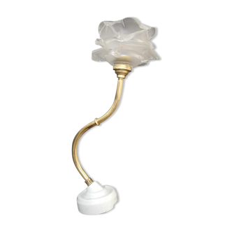 Wall lamp old tulip glass paste shape flower gooseneck brass porcelain Art Deco 1930 TBE