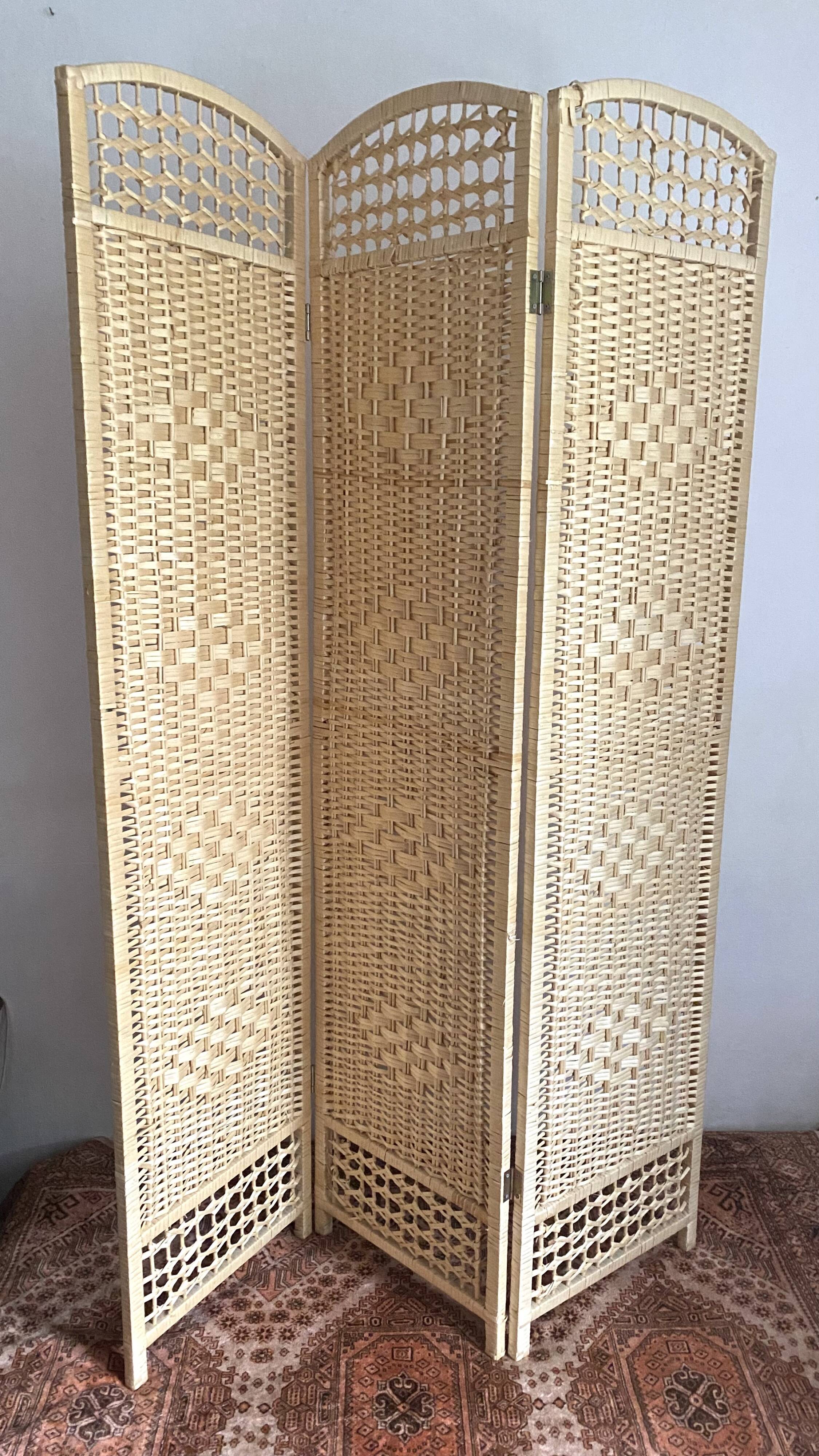 Paravent vintage 3 pans en tressage