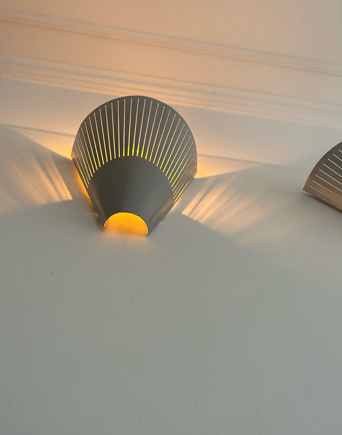 Pair of vintage conical wall lights, ribbed metal, Sweden 1970