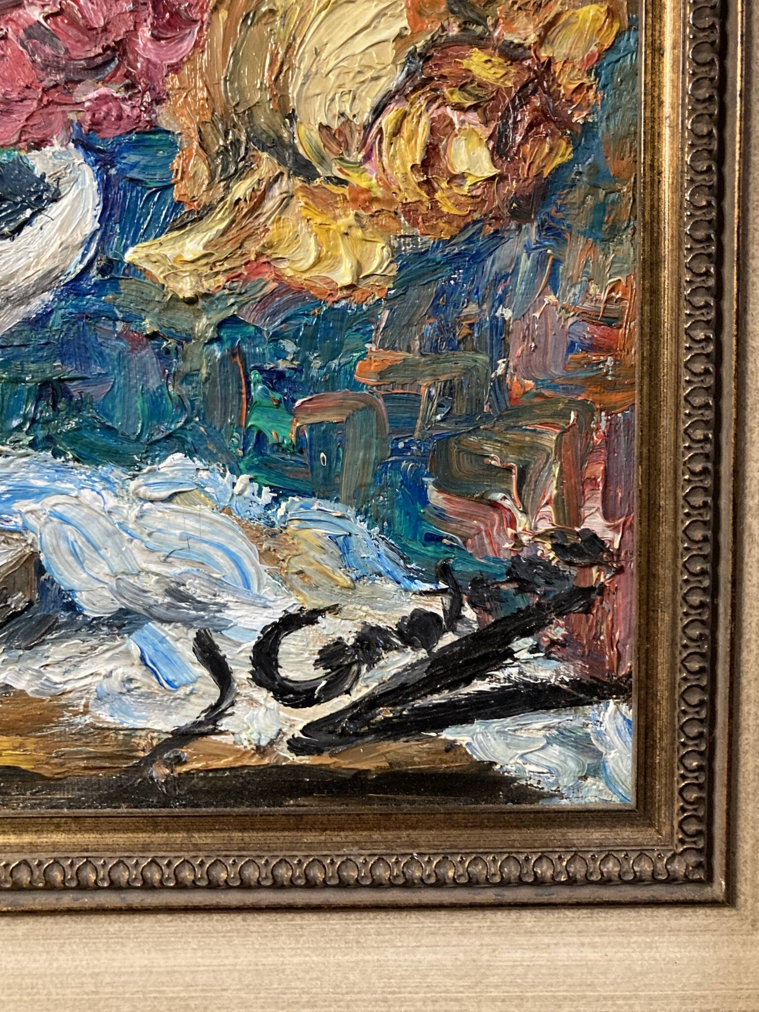 Oil on canvas still life with roses signed 20th century.