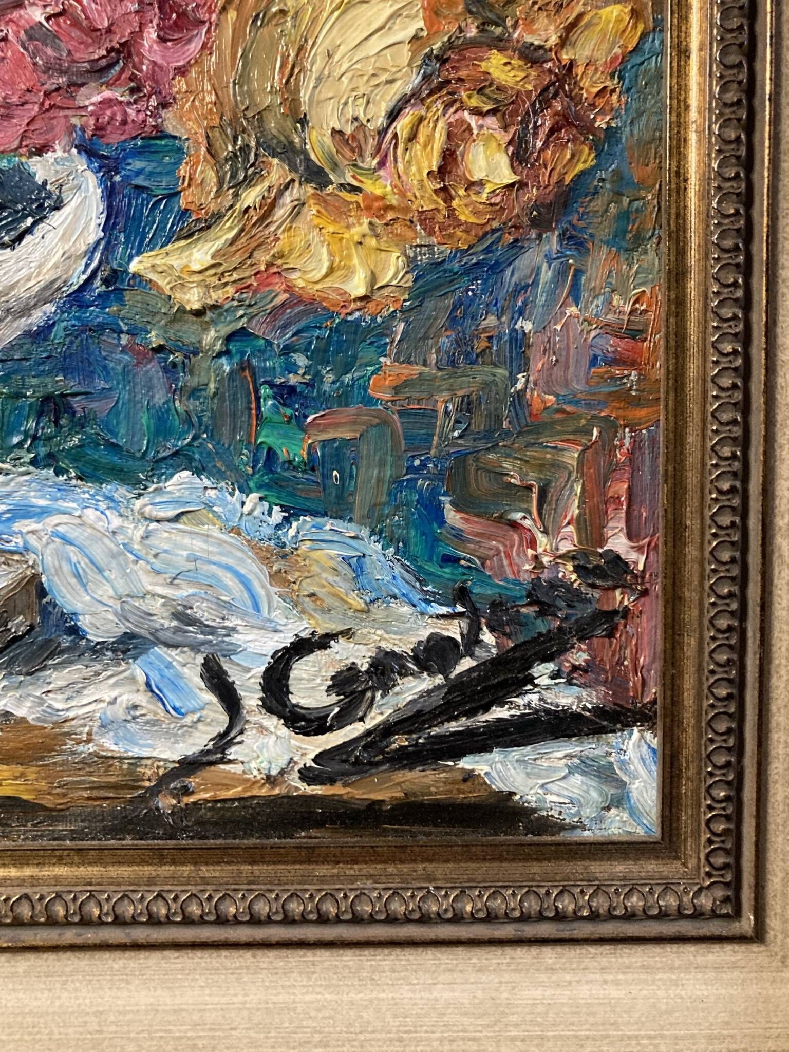 Oil on canvas still life with roses signed 20th century.
