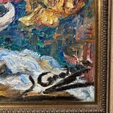 Oil on canvas still life with roses signed 20th century.