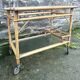 Vintage rolling dessert trolley in rattan, removable tray, Riviera style, 50s-60s.