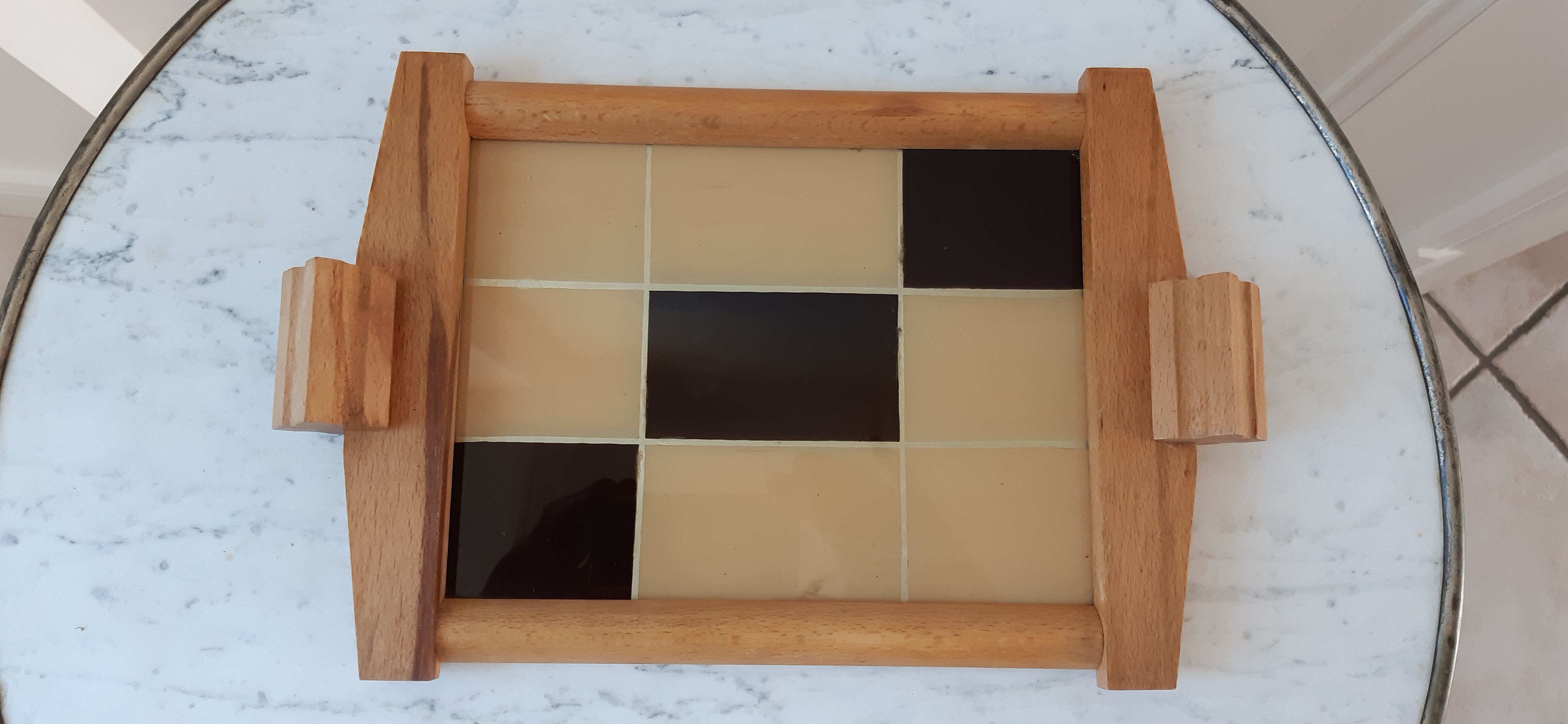 Beech and plexiglass checkerboard top 60s