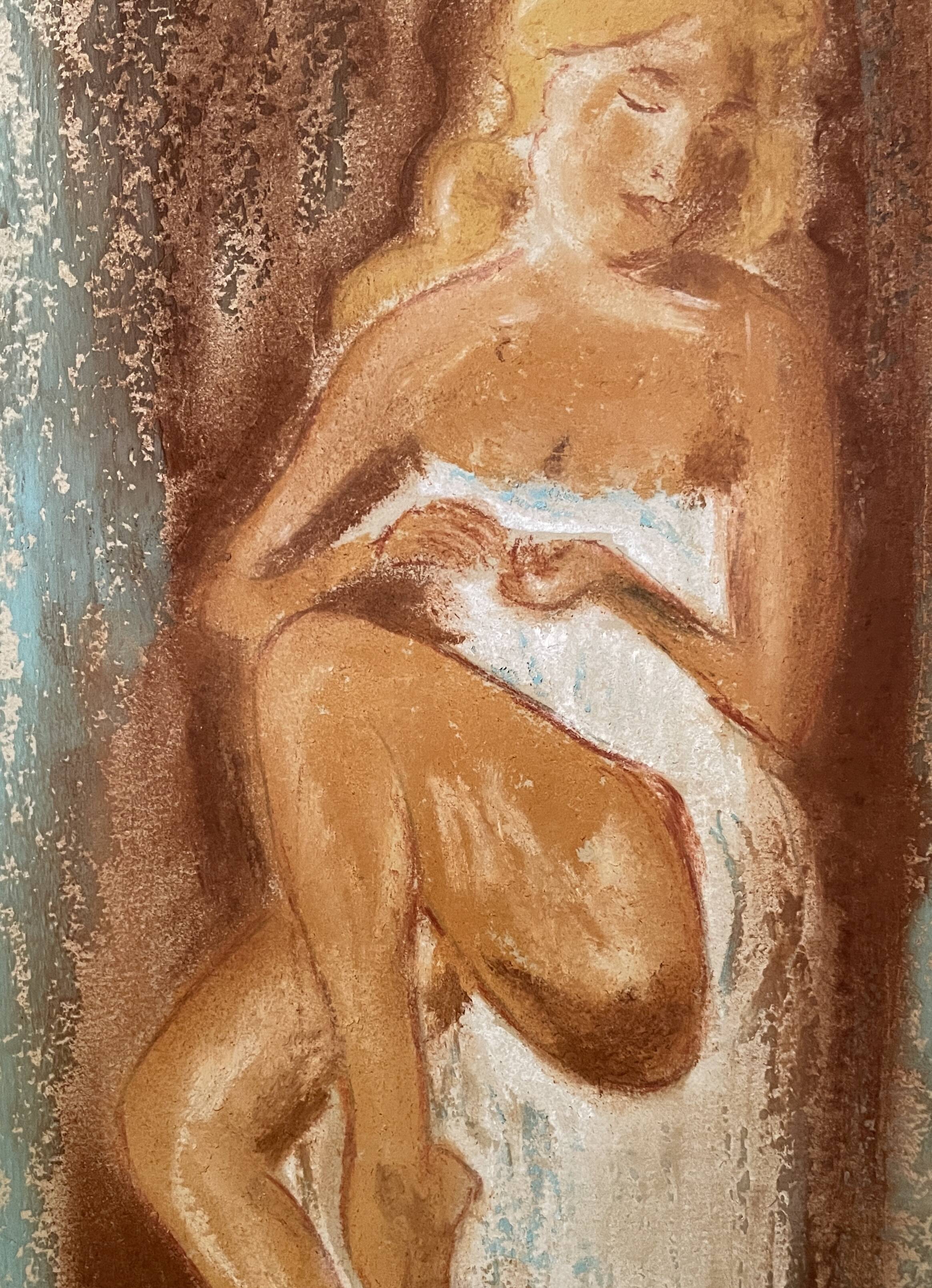 Signed pastel portrait of a woman "the manicurist"