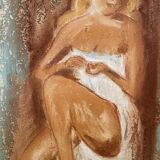 Signed pastel painting of a female portrait "The Manicure"