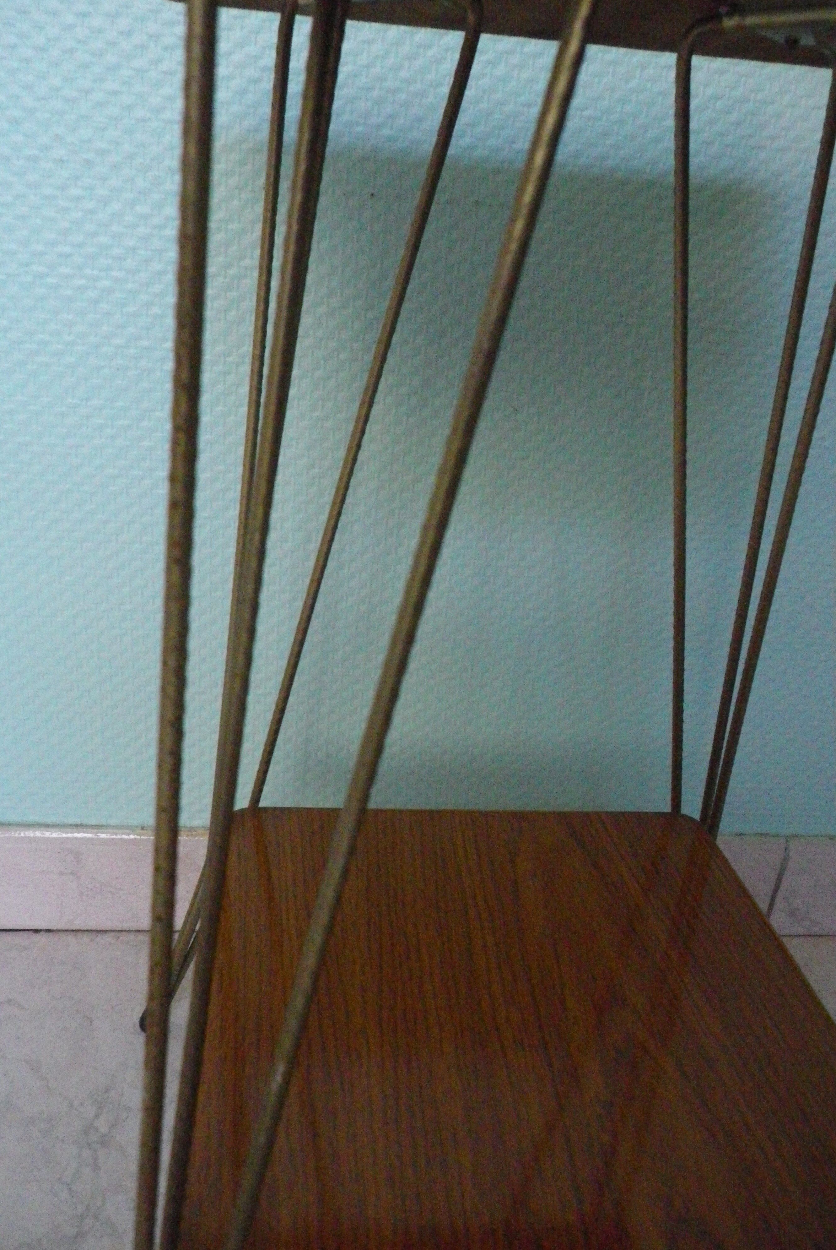 Formica side shelf, 2 shelves, gold metal - 60s