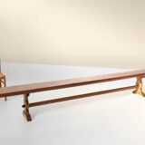 Banc de monastère extra-long en bois d'orme massif, vers 1850