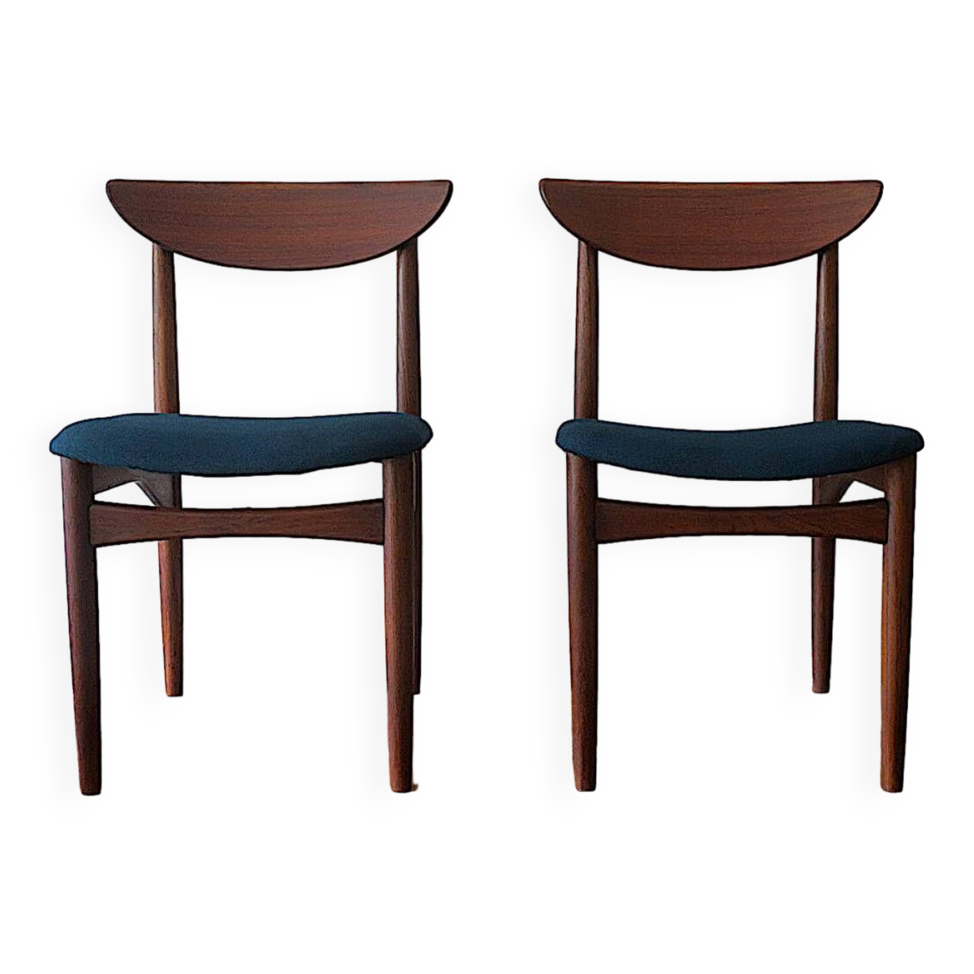Pair of Lane Perception teak dining chairs in petrol blue-green, USA 1960s
