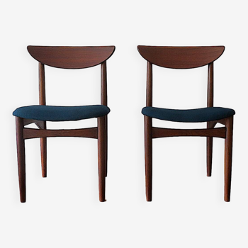 Pair of Lane Perception teak dining chairs in petrol blue-green, USA 1960s