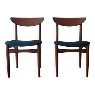 Pair of Lane Perception teak dining chairs in petrol blue-green, USA 1960s