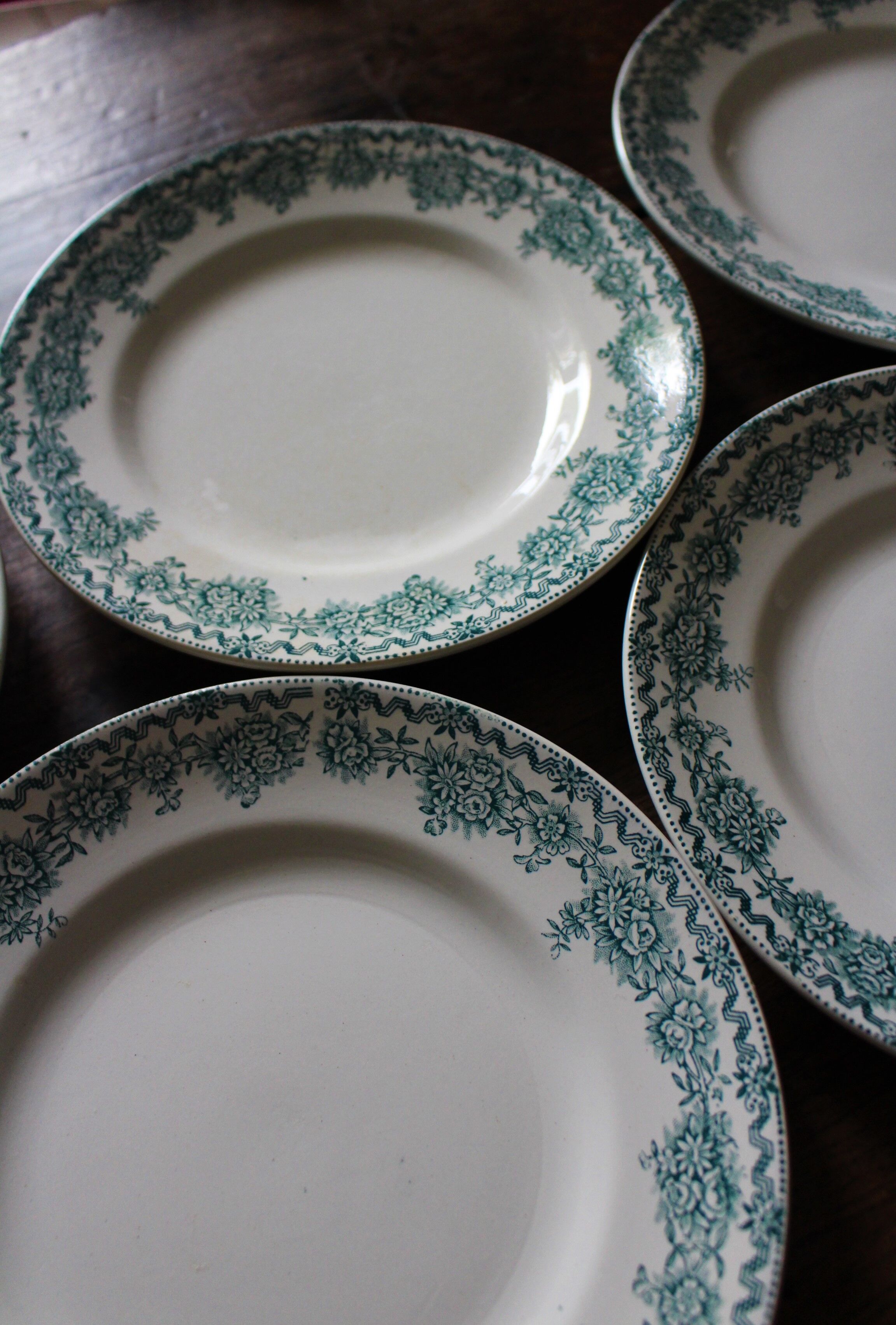 Lot 8 flat plates Terre de Fert vert Fleurs Argenton Saint Amand