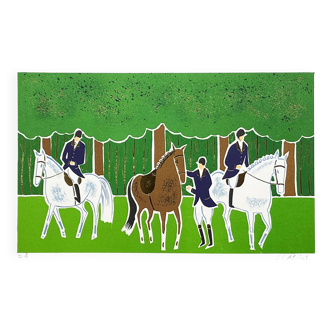 Serge Lassus, original lithograph “Horses and Riders 15”, 1990