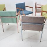 1960s Set of Eight Iron and Wood Armchairs/Dining Chairs,Czechoslovakia