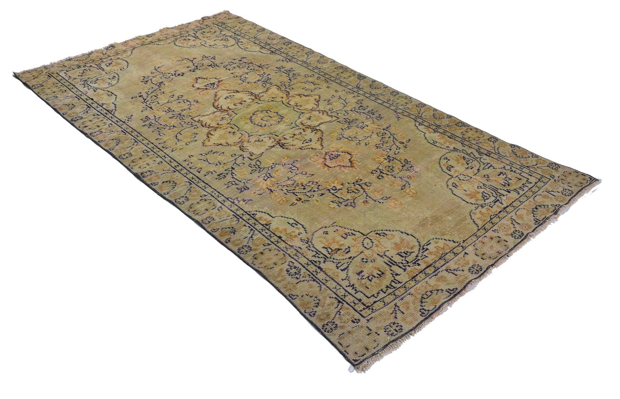 Vintage Turkish Floral Medallion Rug Beige 290 x 164 cm