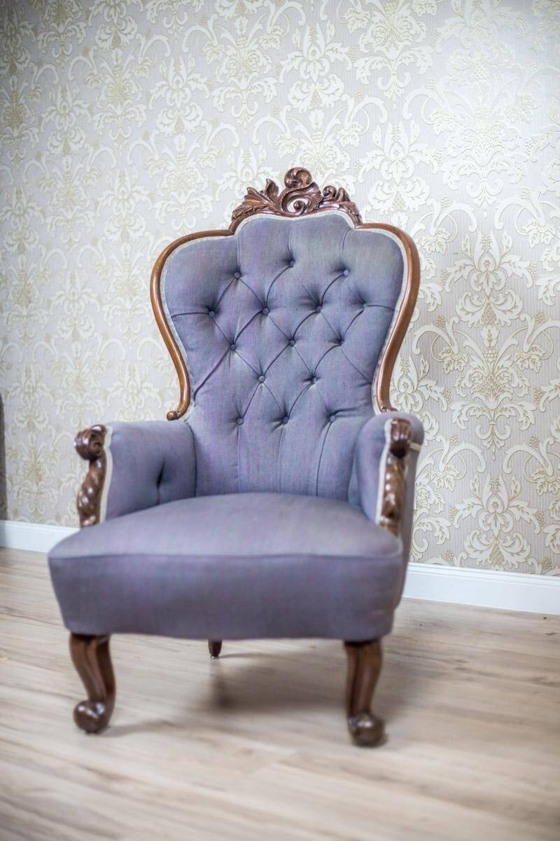 Neo-Rococo Walnut Chair with Violet Fabric, 1860