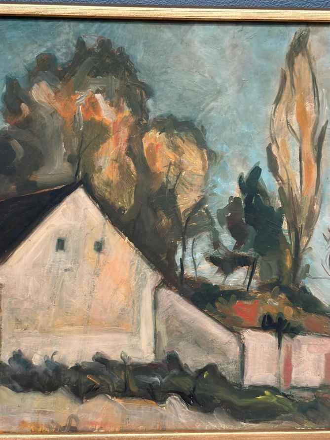 Original Swedish Oil On Panel – “House” By M. Olofgoluth – Dated 1969 – Vintage & Framed – 71 × 50 Cm (28" × 19.7")