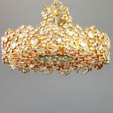 Golden brass chandelier with crystal glass inlays by Palwa, Germany, 1970s.