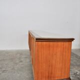 Mahogany, Pearwood, Brass & Marbled Back-Lacquered Glass Top Sideboard with Mirror from F.lli Rigamo