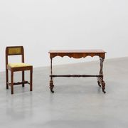Victorian Walnut Side Table with Inlaid Top and Pierced Scroll Ends, Englan