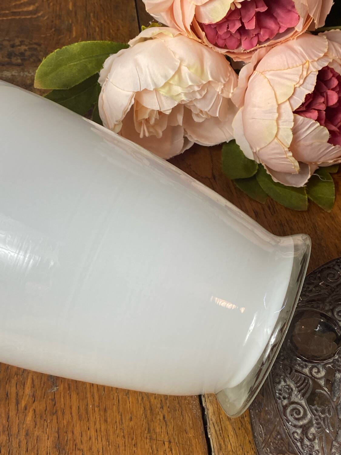 White glass vase