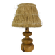 Turned wood lamp with straw shade, 1960s, vintage