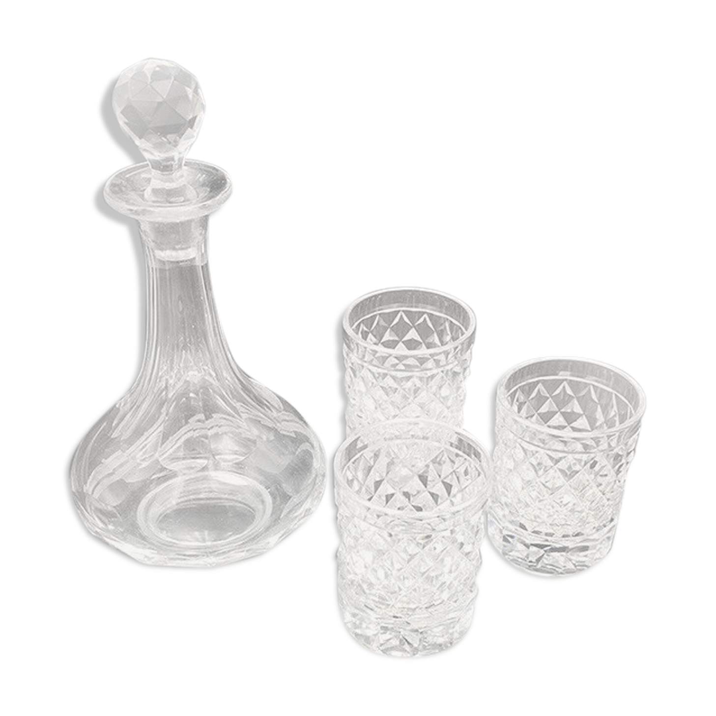 Carafe avec 3 verres à liqueur et plateau miroir art déco