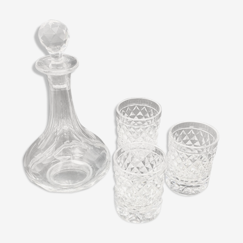 Carafe avec 3 verres à liqueur et plateau miroir art déco