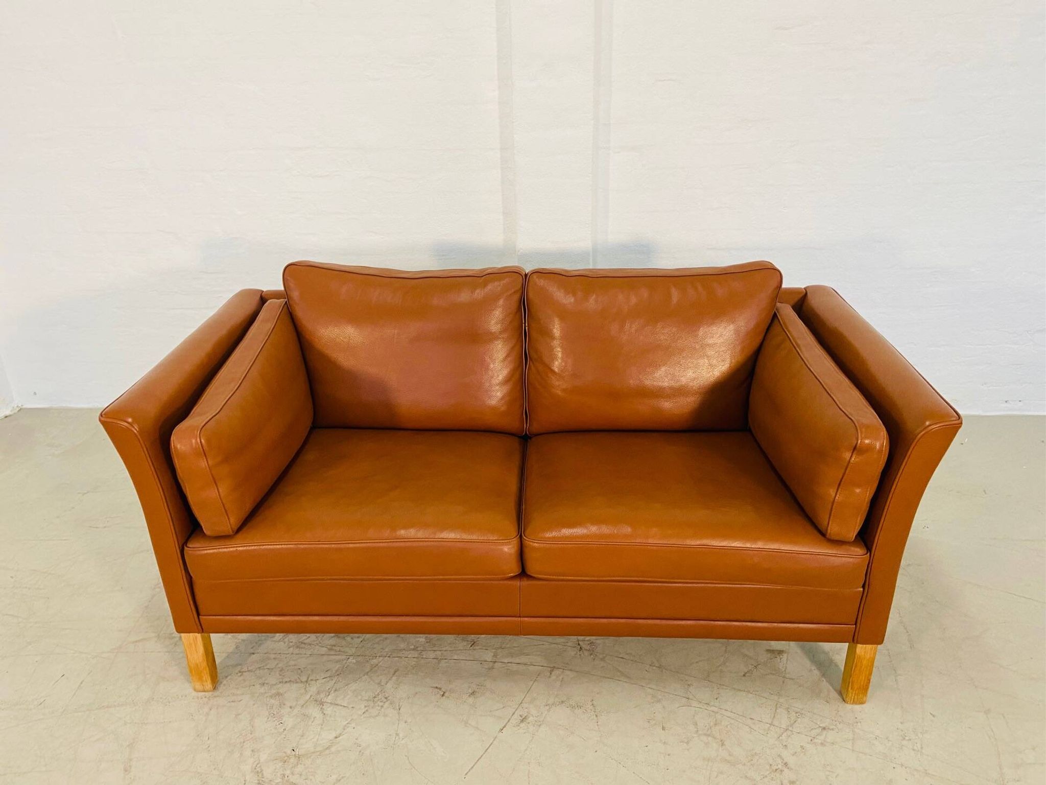 Vintage retro danish mogens hansen 2 person cognac leather sofa